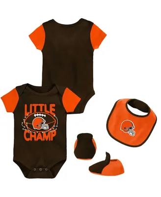 Newborn and Infant Boys Girls Brown, Orange Cleveland Browns Little Champ Three-Piece Bodysuit Bib Booties Set
