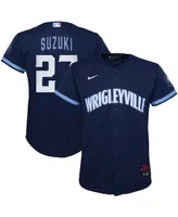 Preschool Boys and Girls Nike Seiya Suzuki Navy Chicago Cubs City Connect Script Replica Player Jersey