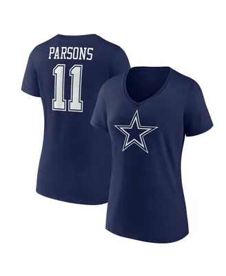 Women's Fanatics Micah Parsons Navy Dallas Cowboys Player Icon Name and Number V-Neck T-shirt