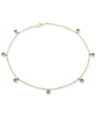 Lab-Grown Emerald Dangle Bezel Ankle Bracelet (1/5 ct. t.w.) in 14k Gold-Plated Sterling Silver