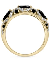 Onyx & Lab-Grown White Sapphire (1/20 ct. tw.) Cluster Statement Ring in 14k Gold-Plated Sterling Silver