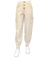 Crave Fame Juniors' Exposed-Button High Rise Cargo Pants
