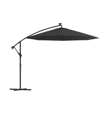 vidaXL Cantilever Umbrella with Led Lights and Steel Pole 118.1" Black