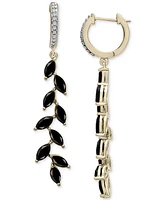 Onyx & Lab-Grown White Sapphire (1/8 ct. t.w.) Leaf Drop Earrings in 14k Gold-Plated Sterling Silver