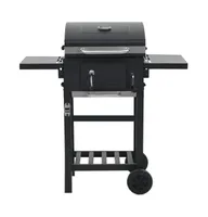 vidaXL Charcoal-Fueled Bbq Grill with Bottom Shelf Black