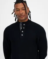 I.n.c. International Concepts Men's Faux-Leather-Trim Mock-Neck Sweater, Created for Macy's
