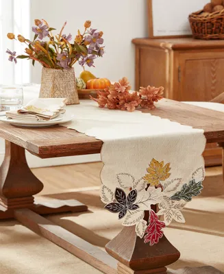 Elrene Happy Fall Leaves Cutwork Fabric Table Runner