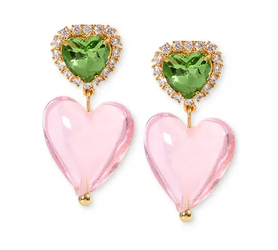 Heymaeve 18k Gold-Plated Mixed Color Cubic Zirconia Heart Drop Earrings