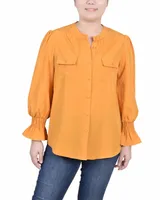 Ny Collection Petite Long Sleeve Y-neck Blouse