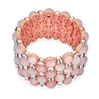 Bling Jewelry Holiday Fashion Wide Cuff Pink Rose Gold Plated Pink Cats Eye Crystal Statement Stretch Bracelet For Women Prom