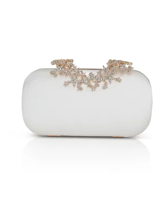 Jewel Badgley Mischka Lyra Satin Minaudiere with Decorative Starburst Pattern Clasp Clutch