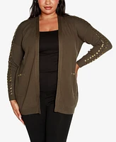 Belldini Black Label Plus Size Embellished Open-Front Cardigan Sweater