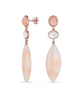 Bling Jewelry Unique Geometric Long White Mop Pastel Pink Natural Aventurine Rhombus Oval Shape 3 Tier Party Dangling Earrings Gold Plated