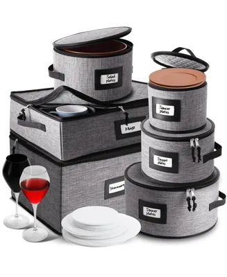 6 Piece Hard Shell Fine China Plates, Mugs and Wine Glass Storage Set - Holds a 12 Serving Set
