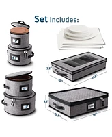 6 Piece Hard Shell Fine China Plates, Platters and Silverware Storage Set - Holds a 12 Serving Set