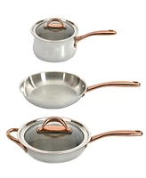 BergHOFF Ouro Gold 5pc 18/10 Stainless Steel Starter Set, Glass Lids, Rose Gold Handles