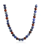 Bling Jewelry Bali Style Gemstone Blue Sodalite Brown Tiger Eye Ball Bead Strand Necklace For Men Women Stainless Steel Hook Clasp