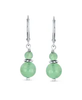 Bling Jewelry Gemstone Natural Green Aventurine Boho Bali Milgrain Edged Beaded Rondel Separator Double Ball Round Drop Dangle Earrings Sterling Silve