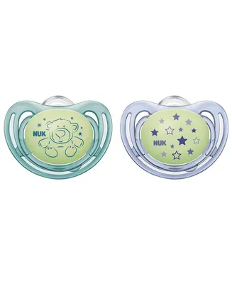 Nuk Baby Airflow Glow-in-The-Dark Pacifiers, Baby 0-6 Months, 2 Pack - Assorted Pre