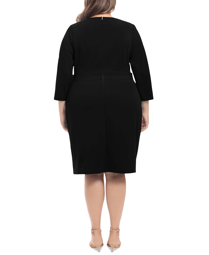London Times Plus 3/4-Sleeve Tab-Waist Sheath Dress