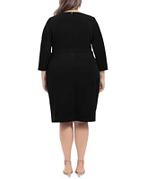 London Times Plus 3/4-Sleeve Tab-Waist Sheath Dress