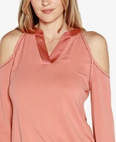 Belldini Black Label Studded Cold Shoulder Top