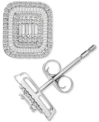 Wrapped in Love Diamond Round & Baguette Square Halo Cluster Stud Earrings (1 ct. t.w.) in 14k White Gold, Created for Macy's