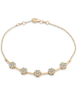 Wrapped Diamond Flower Cluster Link Bracelet (1/2 ct. t.w.) in 10k Gold, Created for Macy's