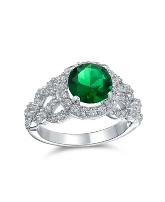 Bling Jewelry Fashion Round Solitaire Cubic Zirconia Cz Pave Simulated Emerald Green Art Deco Style 3CT Cocktail Statement Ring For Women