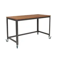 Emma+Oliver Computer Table And Desk In Wood Grain Finish With Metal Wheels