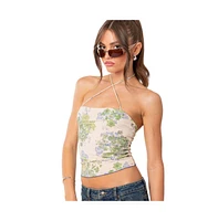 Women's Garden Party Printed Mesh Top - Green-and