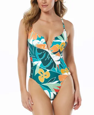 Vince Camuto Women's Printed V-Wire One-Piece Swimsuit