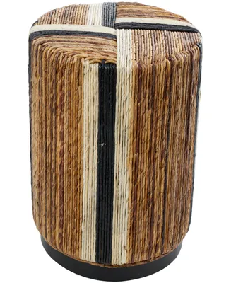 Rosemary Lane 18" Banana Leaf Handmade Linear Wrapped with Cream and Black Stripes Accent Table