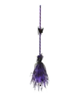 29" Striped Animated Witches Halloween Broom with Bat Accents