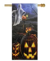 Pumpkins and Ghost Spooky Halloween Outdoor House Flag, 28" x 40"