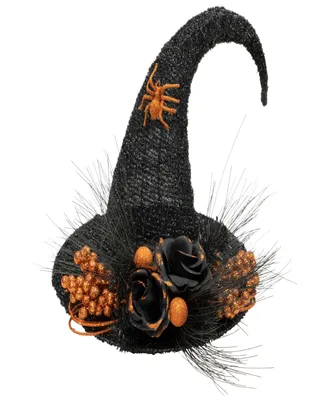16" Tinsel Witch's Hat with Glittered Roses Halloween Decoration