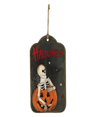 9.75" Skeleton and Jack-o'-Lantern Halloween Wall Sign
