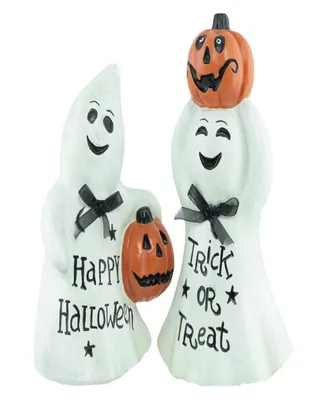 Set of 2 "Happy Halloween" and "Trick or Treat" Ghost Decorations, 7.75"