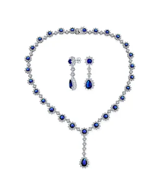 Bling Jewelry Royal Blue Cubic Zirconia Cz Necklace And Earrings Set