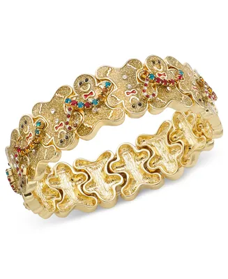 Holiday Lane Gold-Tone Multicolor Crystal Glitter Gingerbread Stretch Bracelet, Created for Macy's