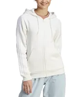 adidas Women's 3-Stripe Cotton Fleece Full-Zip Hoodie Sweatshirt