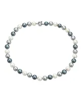 Bling Jewelry Classic Smooth 10MM Black White Grey Tri Multi Color Hand Knotted Simulated Pearl Strand Necklace 18 Inches