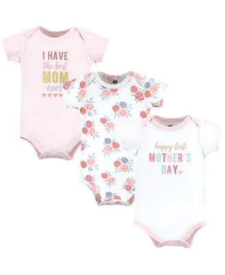 Hudson Baby Baby Girls Cotton Bodysuits Mothers Day, 3-Pack