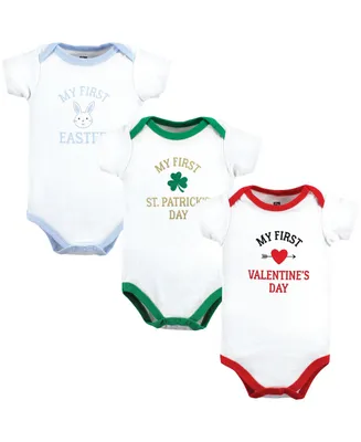 Hudson Baby Boys Cotton Bodysuits First Valentine Easter, 3-Pack