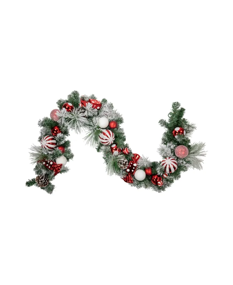 6' Flocked Pine Artificial Christmas Garland with Candy Ornaments and Pinecones