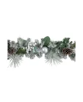 6' Flocked Pine Artificial Christmas Garland with Iridescent Ornaments Unlit