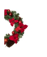 Poinsettia with Pinecone and Ball Artificial Christmas Wreath- 24" Unlit