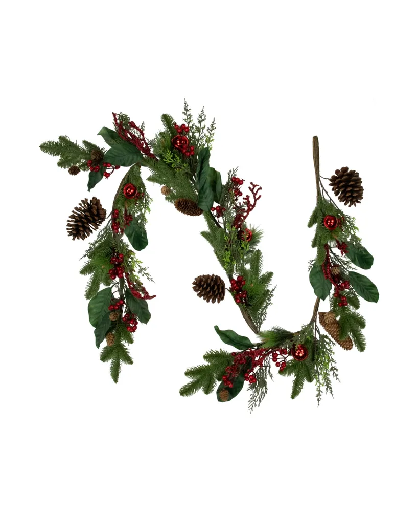 6' Pinecones and Berries Artificial Christmas Garland - Unlit