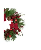 Artificial Berry and Poinsettia Christmas Wreath 28" Unlit