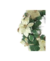 Poinsettia and Pine Cone Artificial Christmas Wreath - 24" Unlit